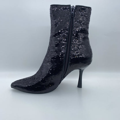 Black Sequin Stiletto Ankle Boot with Pointed Toe