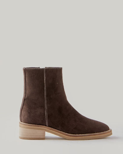 Brown Suede Ankle Boot with Block Heel
