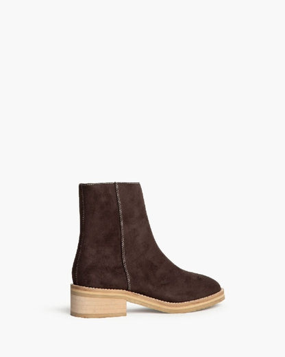 Brown Suede Ankle Boot with Block Heel