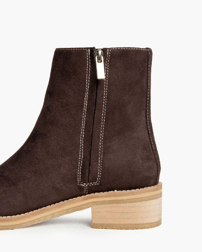 Brown Suede Ankle Boot with Block Heel
