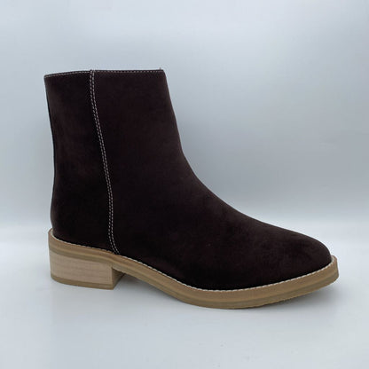 Brown Suede Ankle Boot with Block Heel