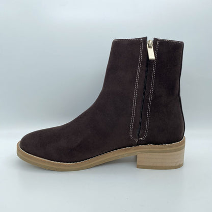 Brown Suede Ankle Boot with Block Heel