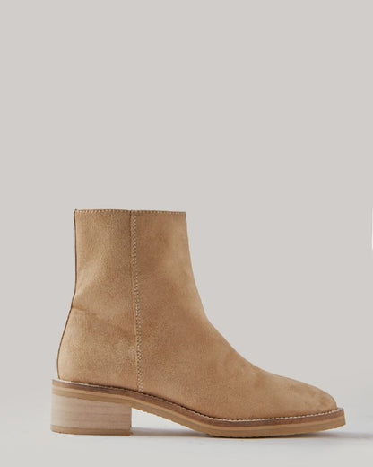 Beige Suede Ankle Boots with Block Heel