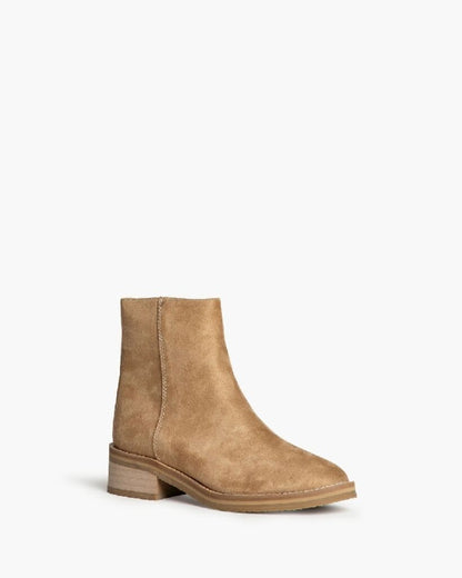 Beige Suede Ankle Boots with Block Heel