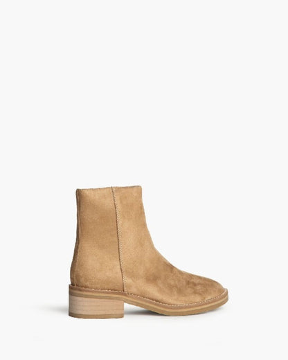 Beige Suede Ankle Boots with Block Heel