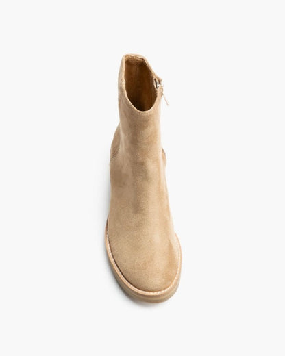 Beige Suede Ankle Boots with Block Heel