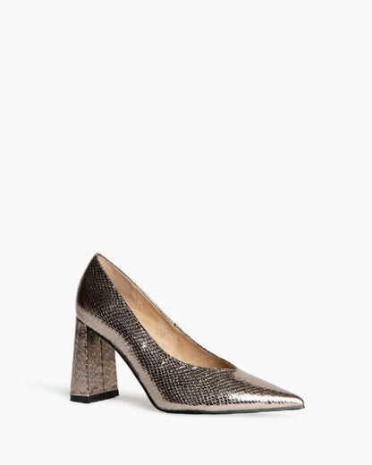 Silver Textured Pointed Toe Heels