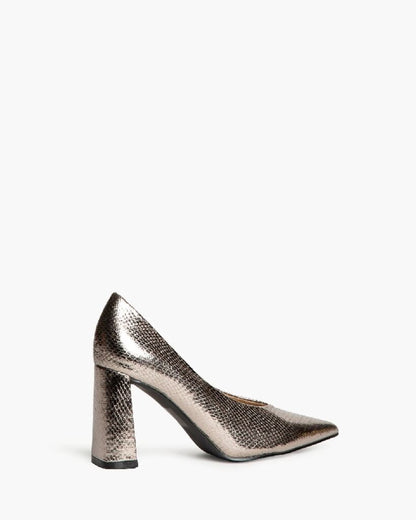 Silver Textured Pointed Toe Heels