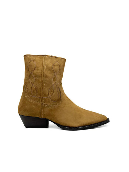 Brown Suede Ankle Western Boots