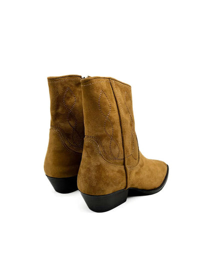 Brown Suede Ankle Western Boots