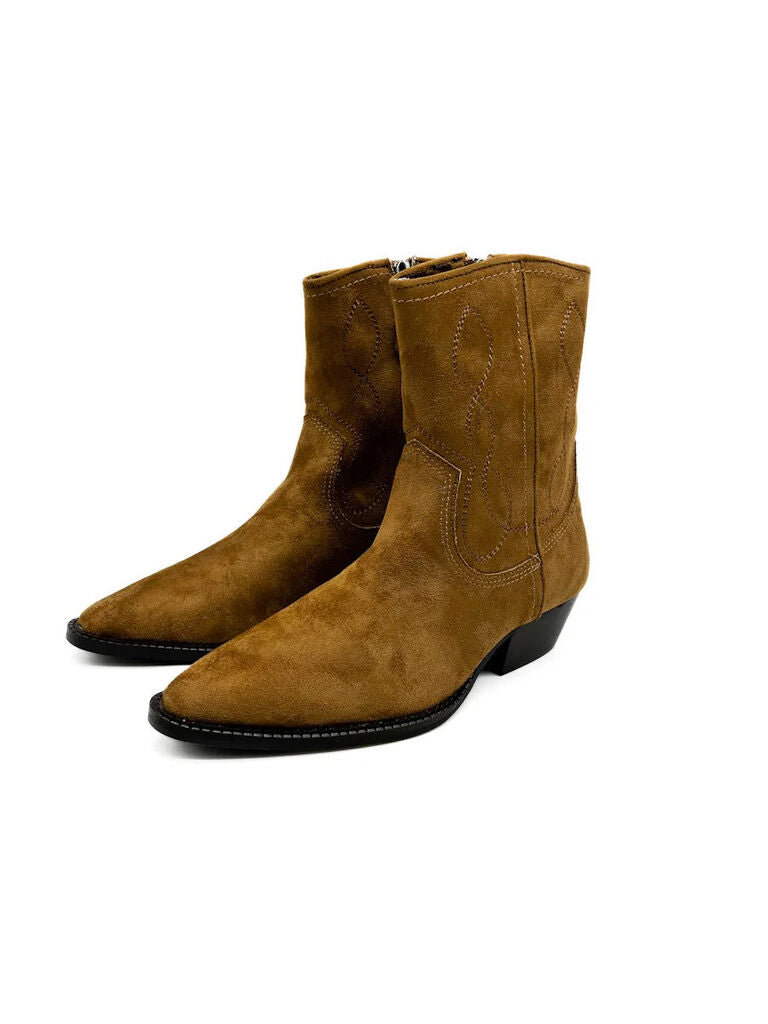 Brown Suede Ankle Western Boots