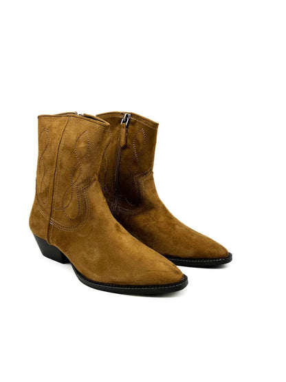Brown Suede Ankle Western Boots