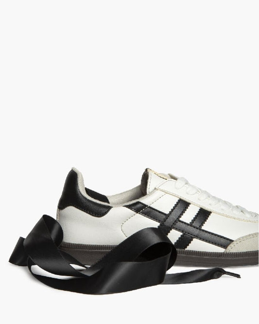 White Leather Sneaker with Black Stripes Classic