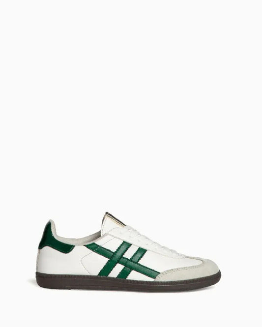 Green Striped Leather Sneakers with Low Profile