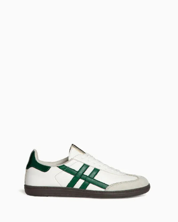 Green Striped Leather Sneakers with Low Profile