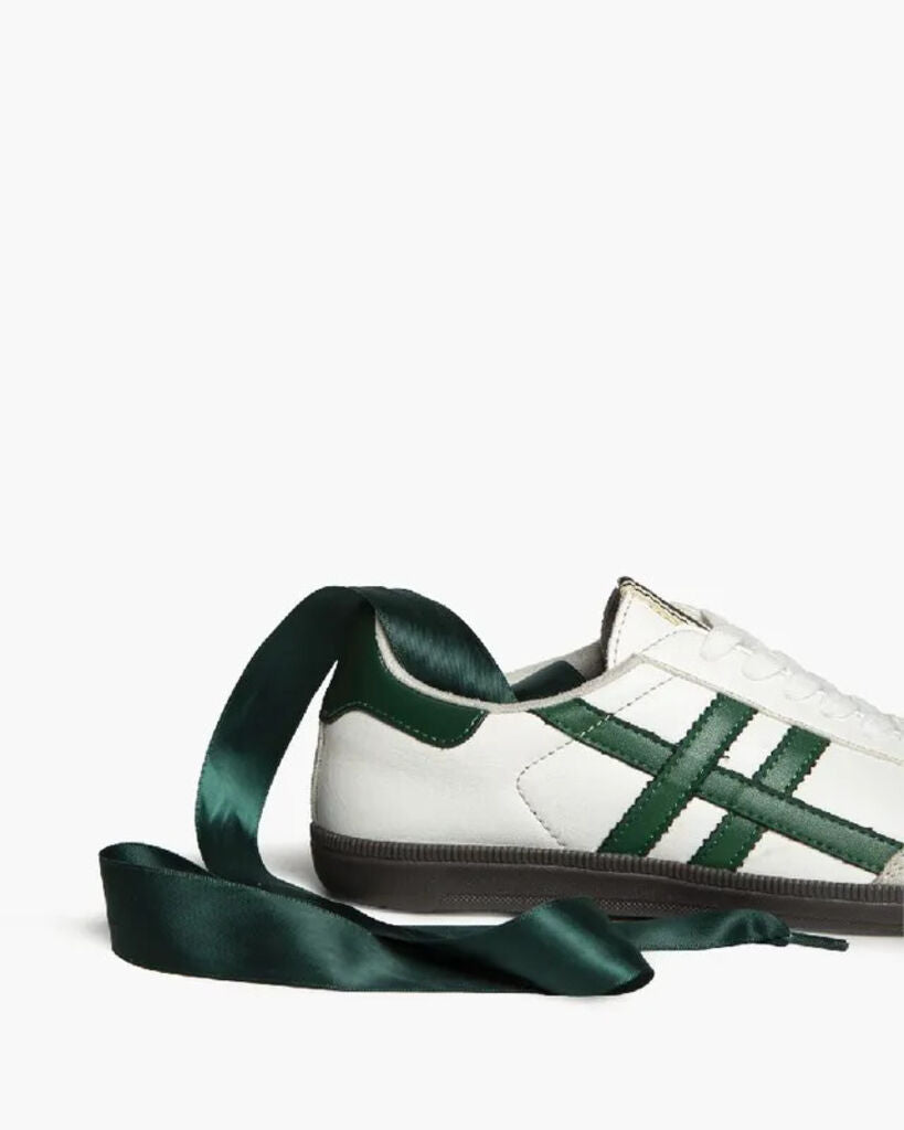 Green Striped Leather Sneakers with Low Profile