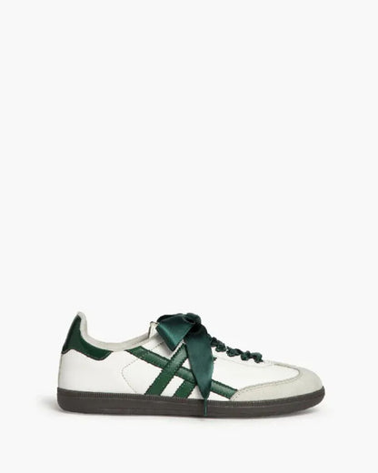 Green Striped Leather Sneakers with Low Profile