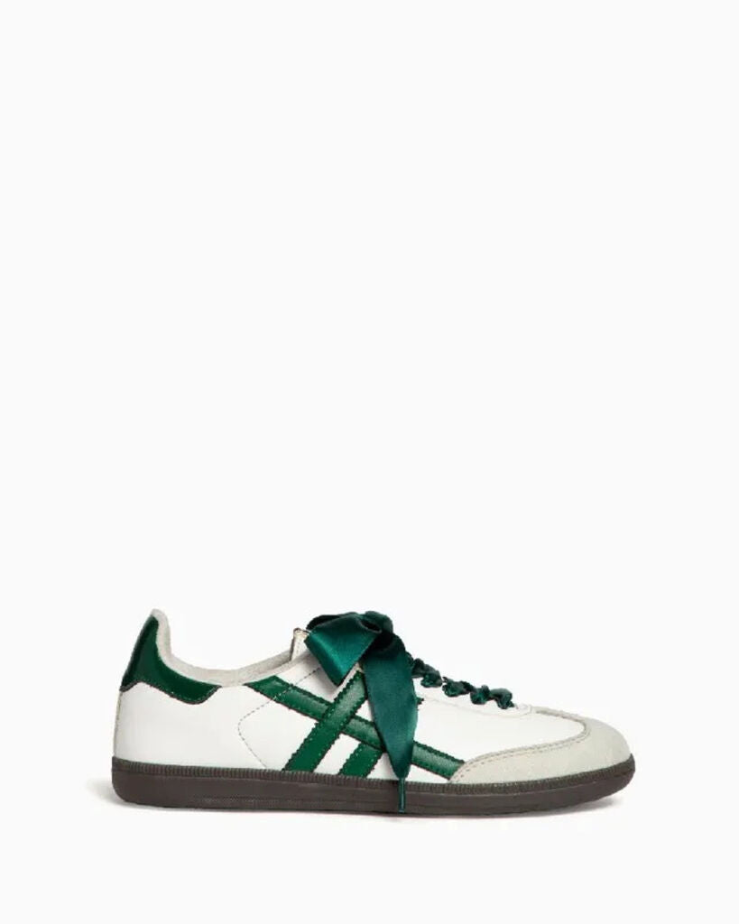 Green Striped Leather Sneakers with Low Profile
