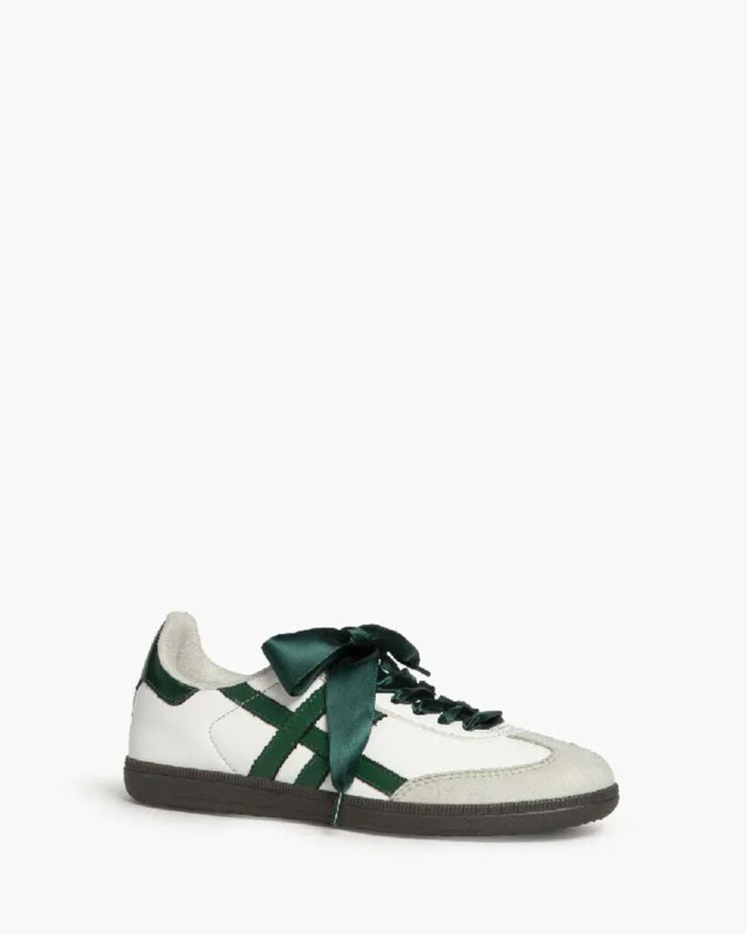 Green Striped Leather Sneakers with Low Profile