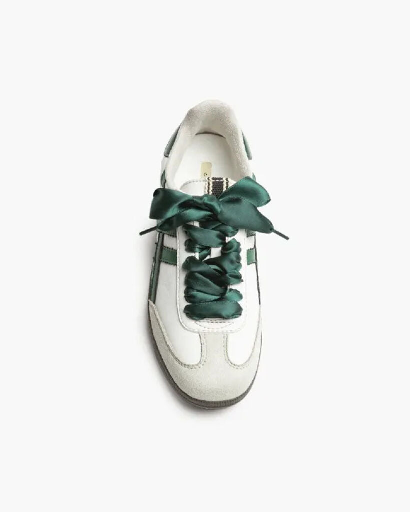 Green Striped Leather Sneakers with Low Profile