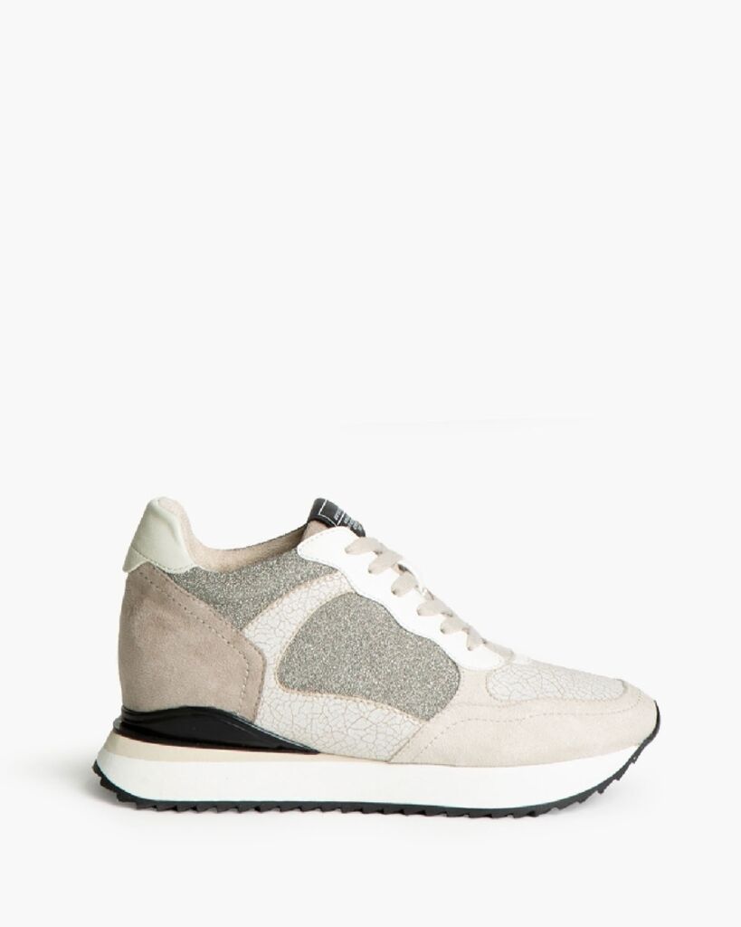 Beige Textured Sneakers with Glitter Details