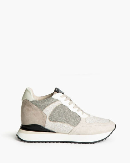 Beige Textured Sneakers with Glitter Details