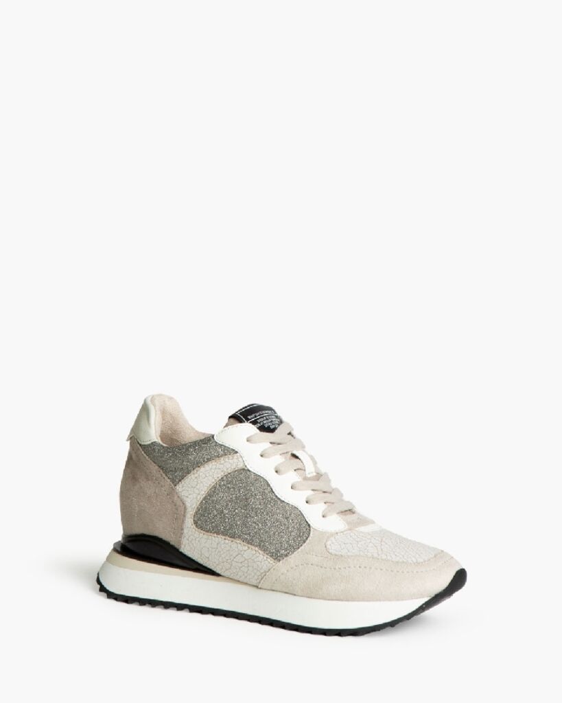 Beige Textured Sneakers with Glitter Details