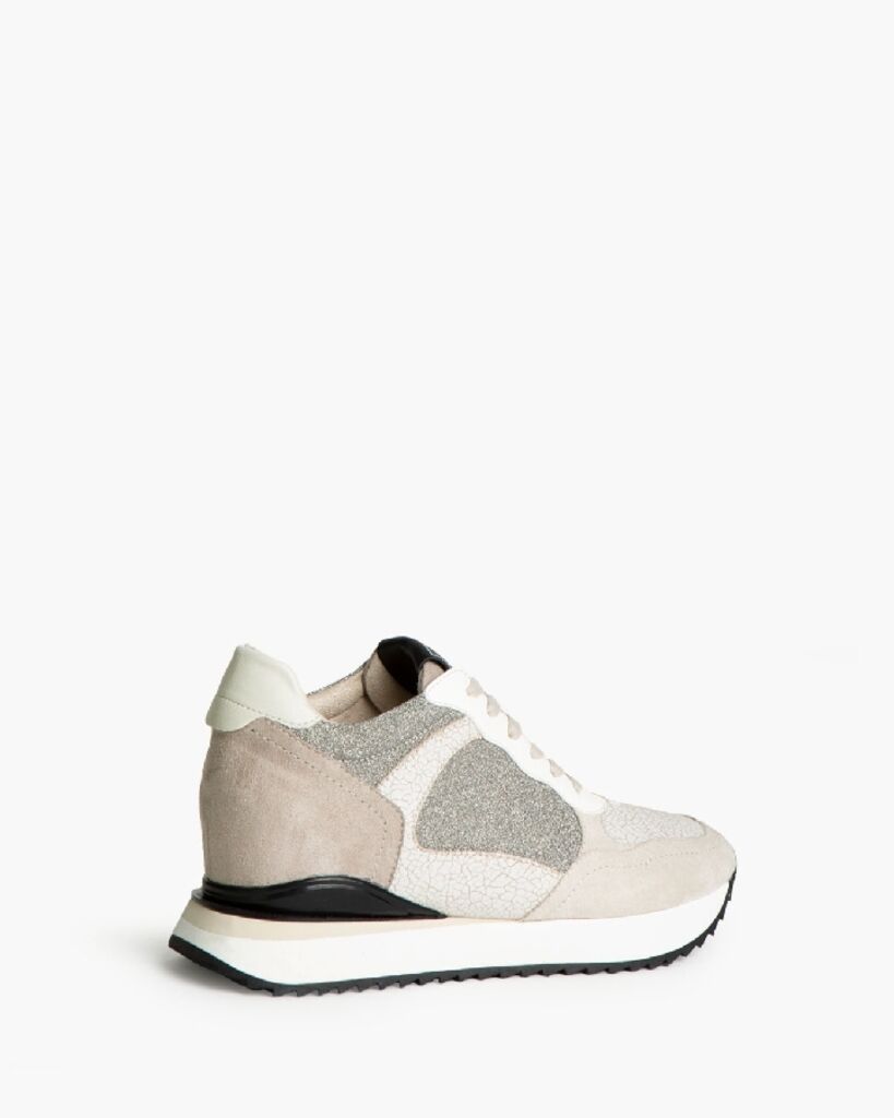 Beige Textured Sneakers with Glitter Details