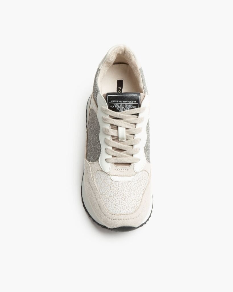 Beige Textured Sneakers with Glitter Details