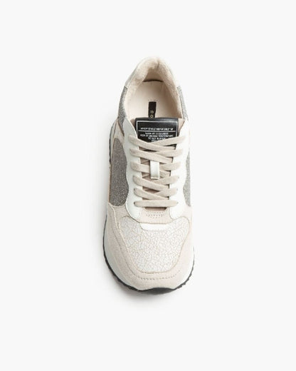 Beige Textured Sneakers with Glitter Details