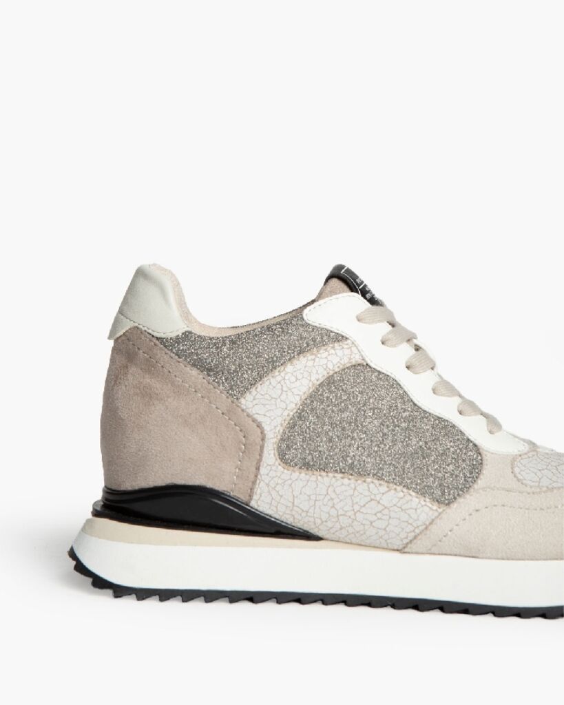 Beige Textured Sneakers with Glitter Details