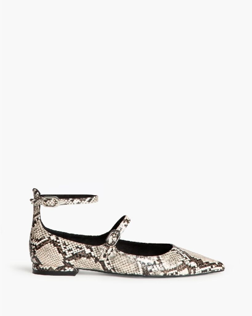 Snake Print Textured Mary Jane Flats
