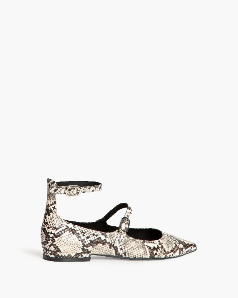 Snake Print Textured Mary Jane Flats