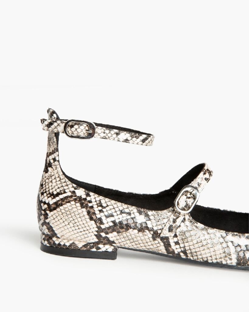 Snake Print Textured Mary Jane Flats