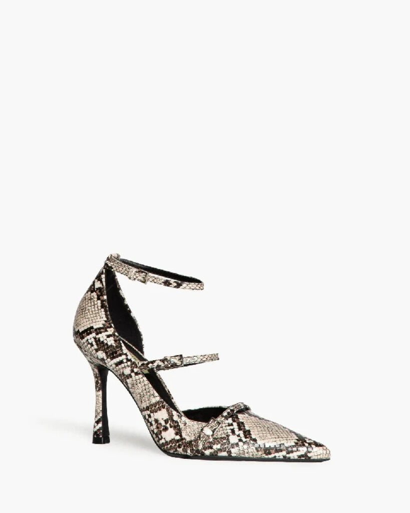 Snakeskin Textured Stiletto Heels with Double Straps