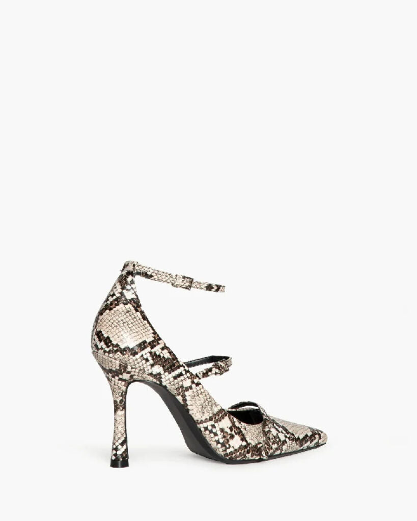 Snakeskin Textured Stiletto Heels with Double Straps