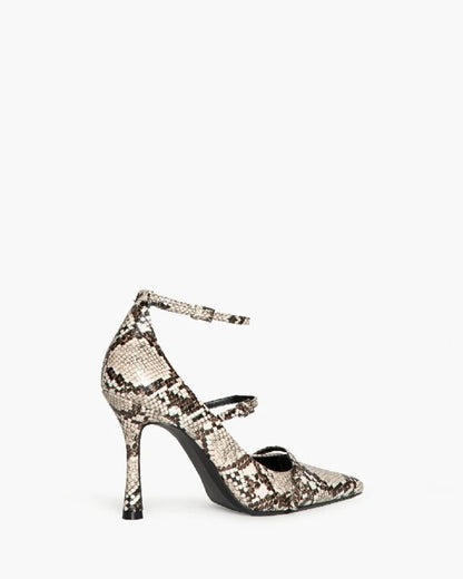 Snakeskin Textured Stiletto Heels with Double Straps