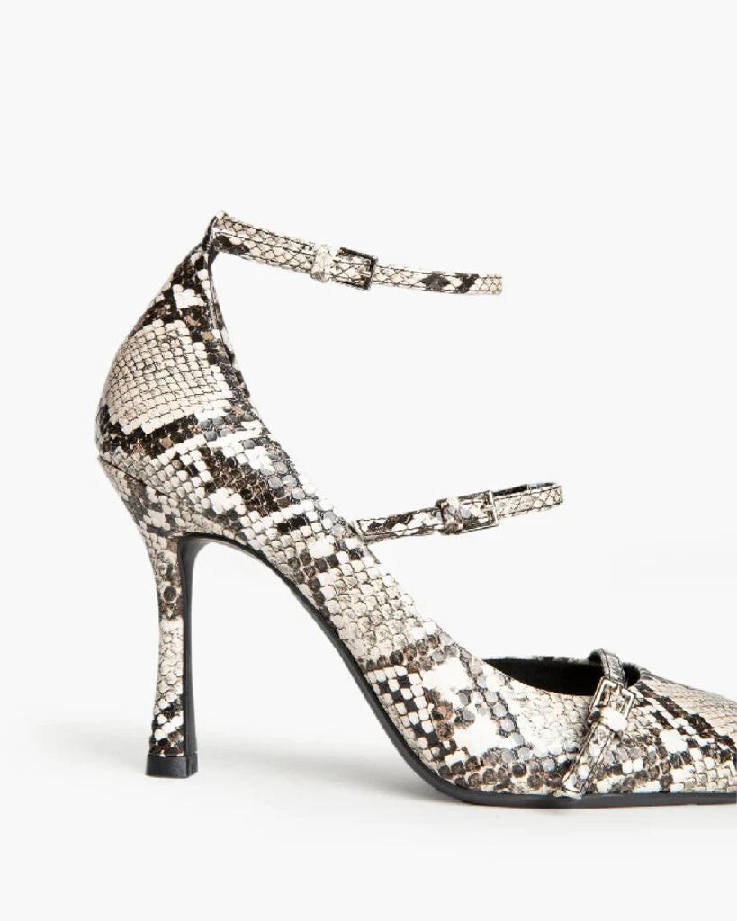 Snakeskin Textured Stiletto Heels with Double Straps