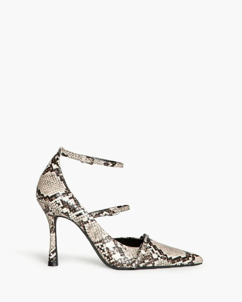 Snakeskin Textured Stiletto Heels with Double Straps