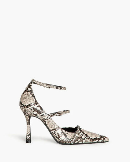 Snakeskin Textured Stiletto Heels with Double Straps