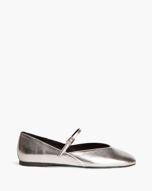 Silver Metallic Mary Jane Flats with Buckle Strap