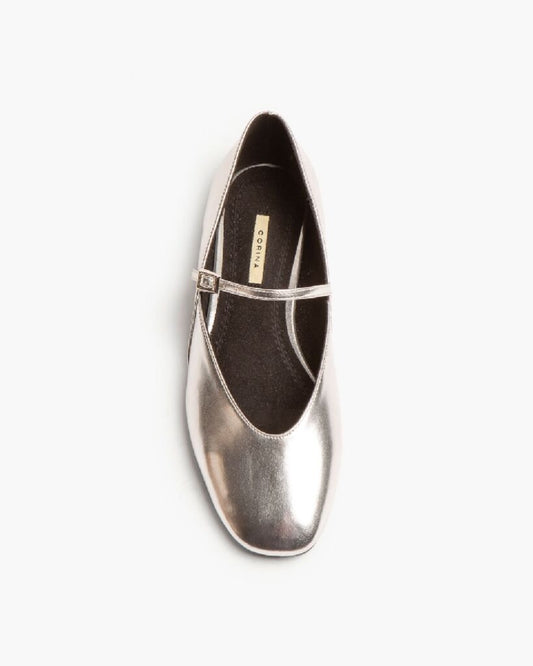 Silver Metallic Mary Jane Flats with Buckle Strap