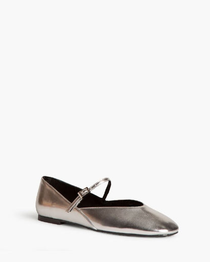 Silver Metallic Mary Jane Flats