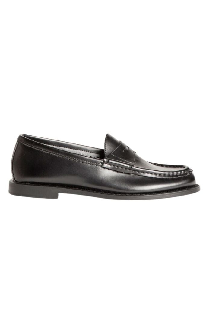 Black Leather Loafers with Classic Stitch Detail