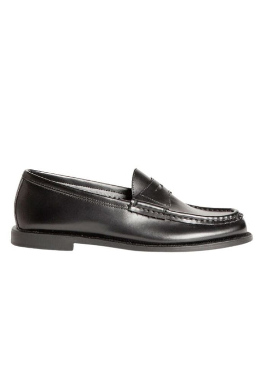 Black Leather Loafers with Classic Stitch Detail