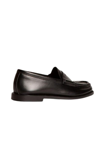 Black Leather Loafers with Classic Stitch Detail