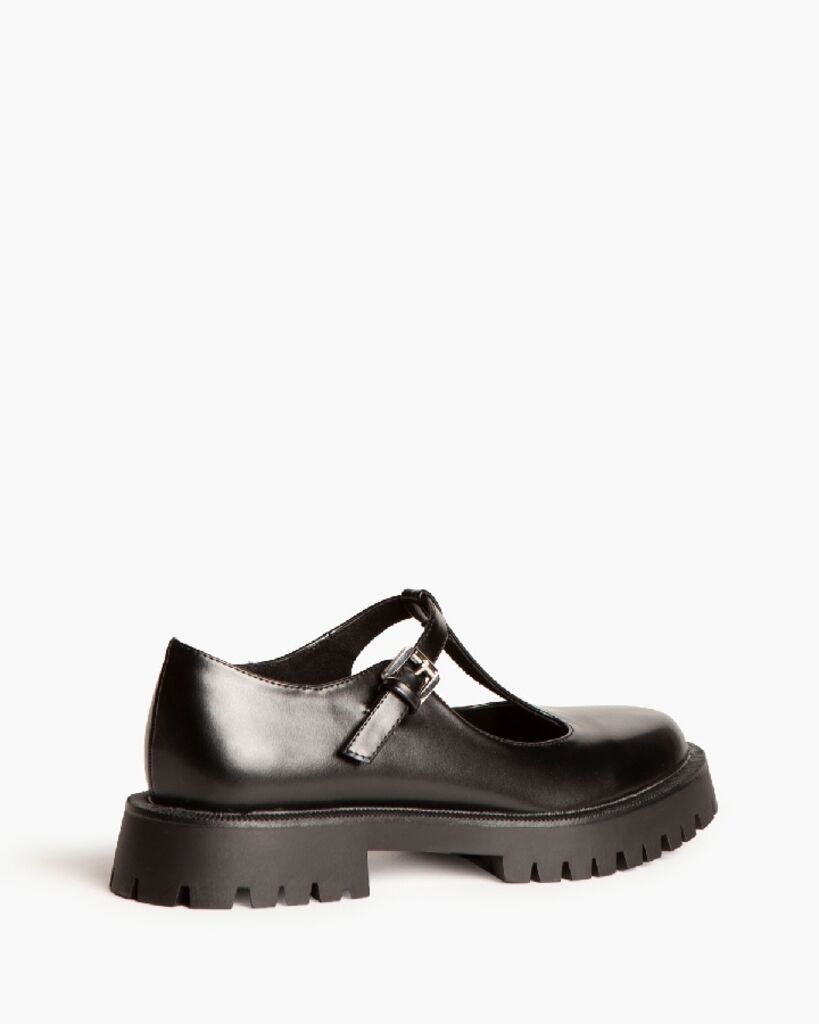 Black Leather Mary Jane Chunky Sole Shoe
