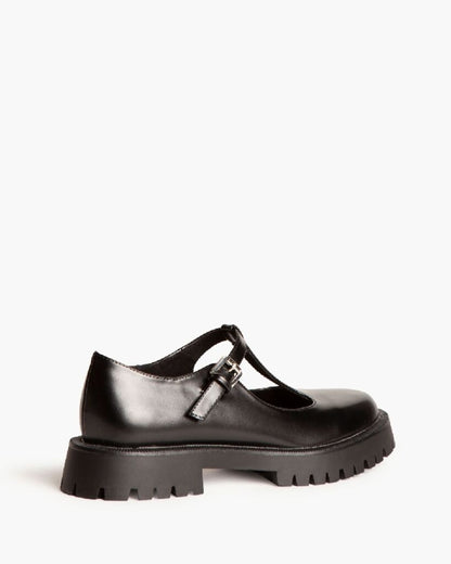 Black Leather Mary Jane Chunky Sole Shoe