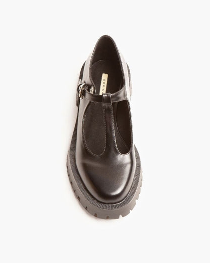 Black Leather Mary Jane Chunky Sole Shoe