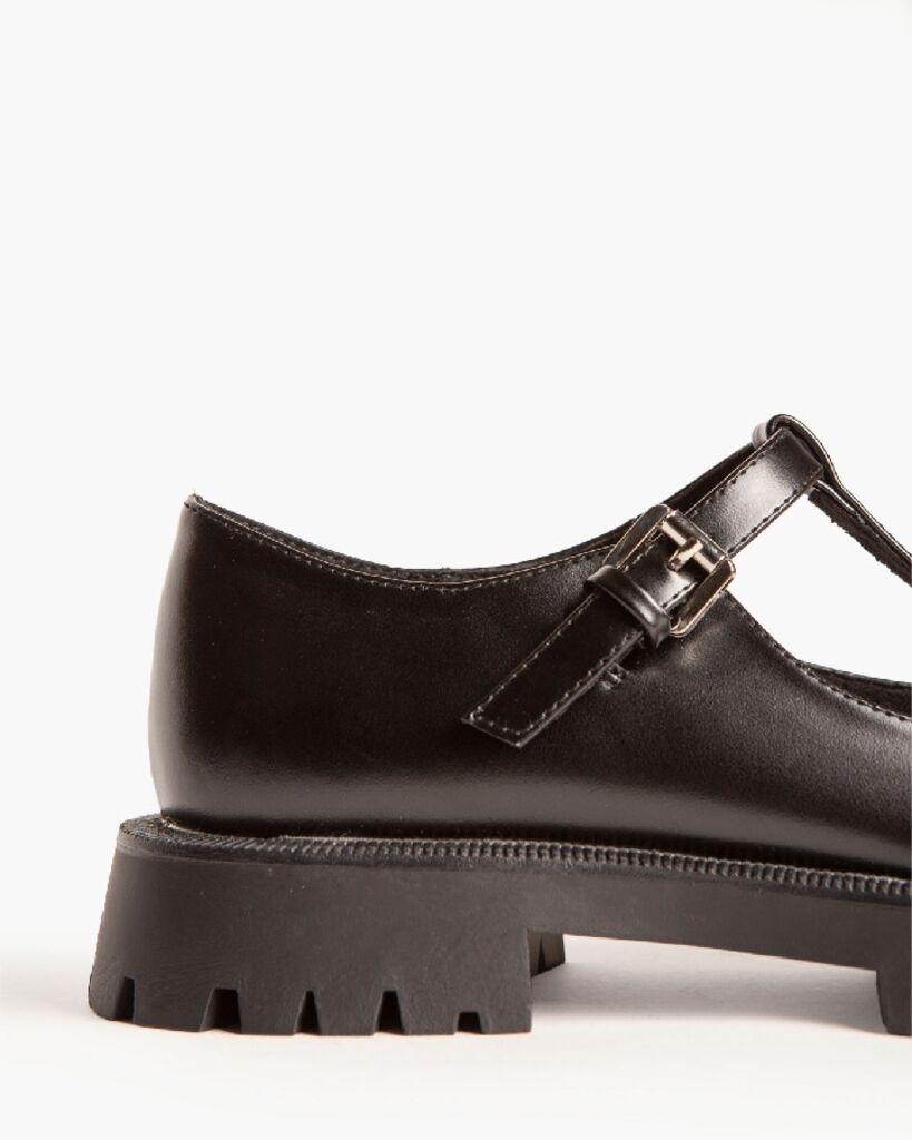 Black Leather Mary Jane Chunky Sole Shoe